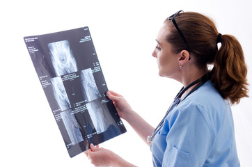 Female doctor radiologist isolated on white 