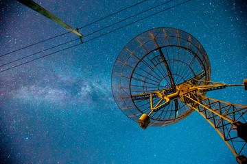 Radio telescopes and the Milky Way at night