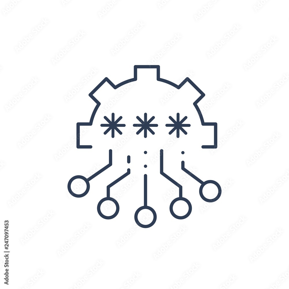 Poster electronic code generation. linear vector icon, white background.