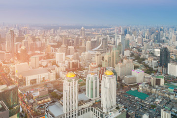 Bangkok central business downtown aerial view, cityscape background
