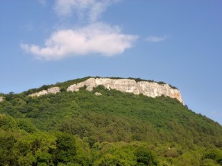 Fototapeta na wymiar Plateau in the Crimea framed by green thickets