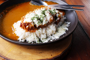 Japanese curry rice, fried pork.