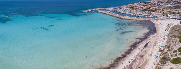 Sa Rapita, Mallorca Spain. Amazing drone aerial landscape of the port