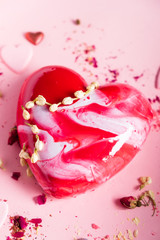 Cake with berries in the shape of heart on Valentine's Day