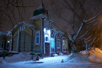 Old wooden residential house built in the style of Russian modern on Gagarin Street in Tomsk