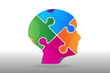 Puzzle head ideas concept logo vector