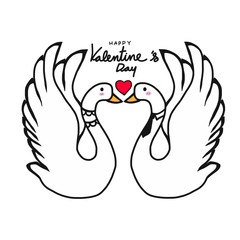 Couple swans lover kissing cartoon illustration