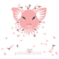 Vector illustration of a Pink Pig for the Chinese New Year of the Pig 2019