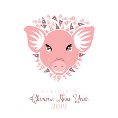 Vector illustration of a Pink Pig for the Chinese New Year of the Pig 2019