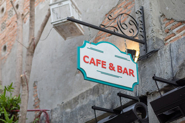 signboard outdoor cafe and bar. restaurant business concept