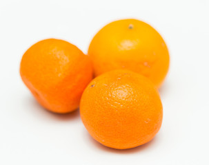 three tropical oranges on a white background