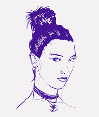 Fashion girls face. Woman face. Hand-drawn fashion model.