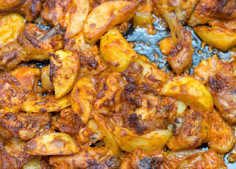 deep fried chicken legs with potatoes