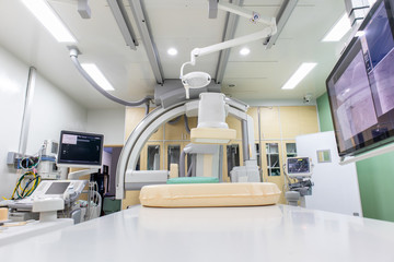 Digital Subtraction Angiography Room, DSA lab, operating room with X-ray medical scan in hospital.