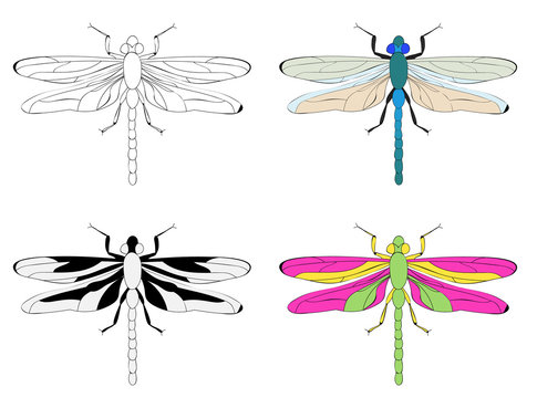 set of butterfly and dragonfly silhouettes isolated, vector