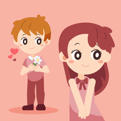 Character cartoon of The man crush in love with the girl. in him heart  have many love