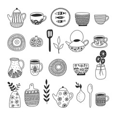 Kitchenware elegant hand drawn illustrations set