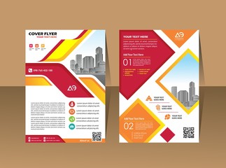 Front and back cover of a modern business brochure layout or flyer template, poster, magazine, annual report, book, booklet with red circle and gray design. Size A4