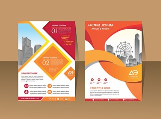 Front and back cover of a modern business brochure layout or flyer template, poster, magazine, annual report, book, booklet with red circle and gray design. Size A4