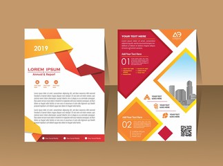 Front and back cover of a modern business brochure layout or flyer template, poster, magazine, annual report, book, booklet with red circle and gray design. Size A4