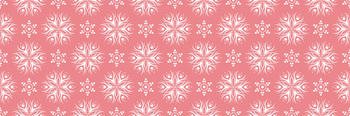 Naklejka na ściany i meble Floral print. White seamless pattern on pink background