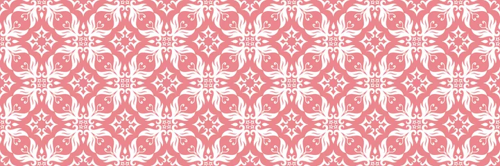 Poster Floral print. White pattern on pale pink seamless background © Liudmyla
