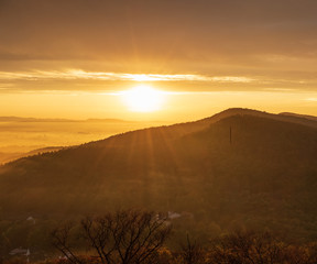 Sunset over village Steinbergen in Germany