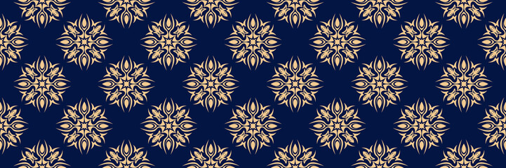 Floral seamless pattern. Golden blue background