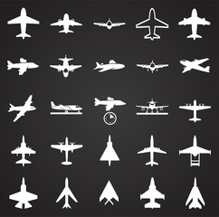 Airplane icons on black background for graphic and web design, Modern simple vector sign. Internet concept. Trendy symbol for website design web button or mobile app