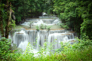 Beautiful Huai Mae Khamin Waterfall Kanchanaburi Thailand. Tier 4 is name Chatkaew. Located at the National park along the Srinakarin Dam.