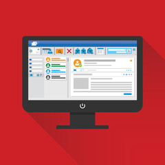 Email client software on Computer screen flat icon. business concept. Mailing template internet mail frame interface for mail message.