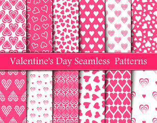 Twelve Valentine's Day Pink Seamless Vector Patterns.