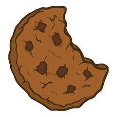 Bitten choco cookie icon. Hand drawn illustration of bitten choco cookie vector icon for web design
