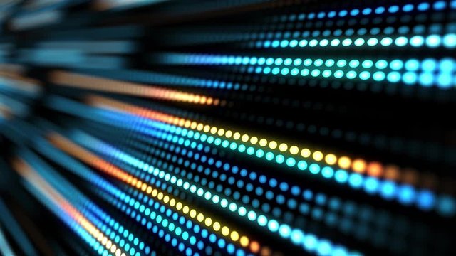 4k Disco dancing and electronic music background. Neon sound waves performance with Blinking Lights.