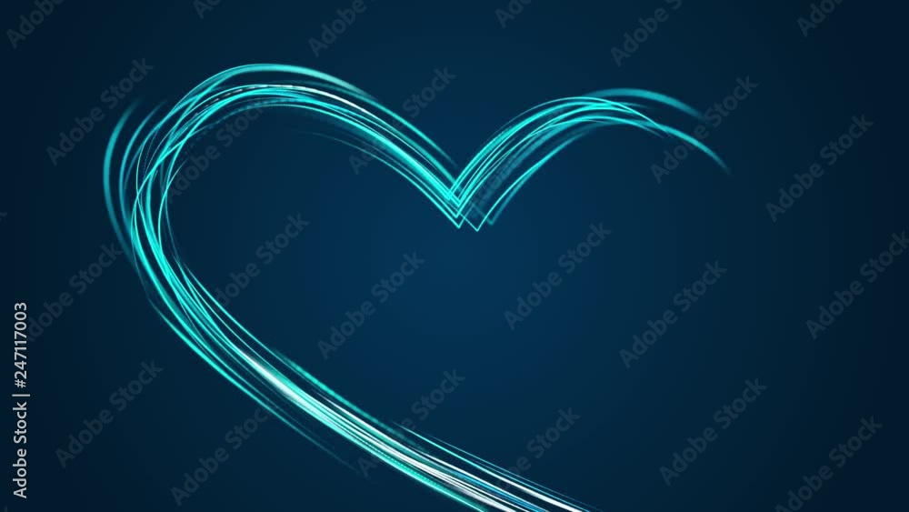 Wall mural an abstract heart shape drawn with particles. lights are shining and flying away.