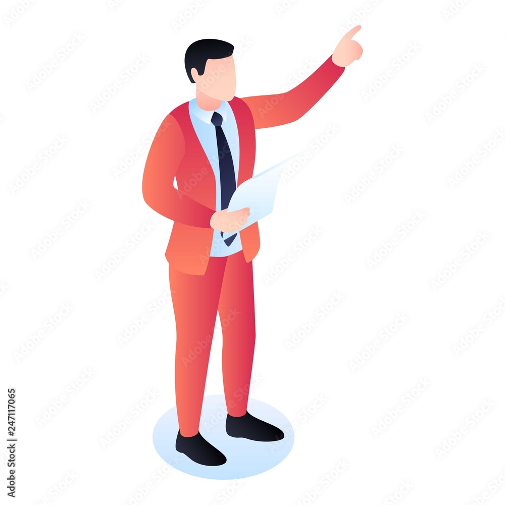 Poster conference speaker icon. isometric of conference speaker vector icon for web design isolated on whit