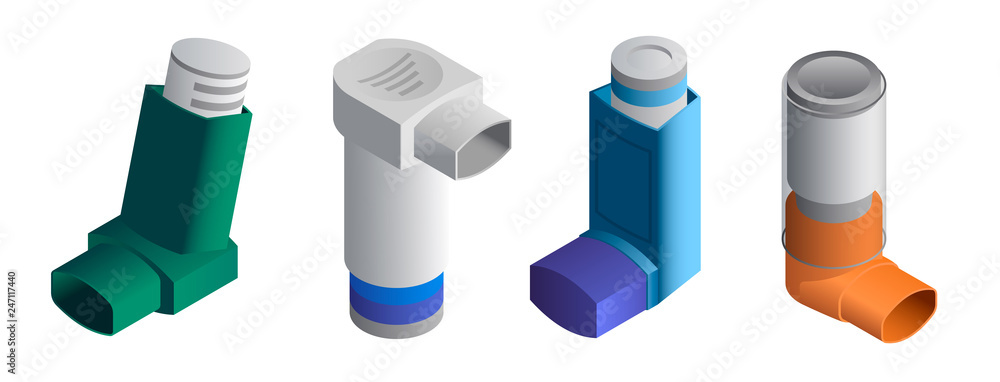 Poster inhaler icons set. isometric set of inhaler vector icons for web design isolated on white background