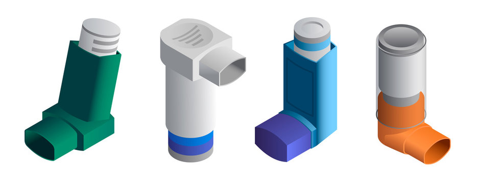 Inhaler icons set. Isometric set of inhaler vector icons for web design isolated on white background