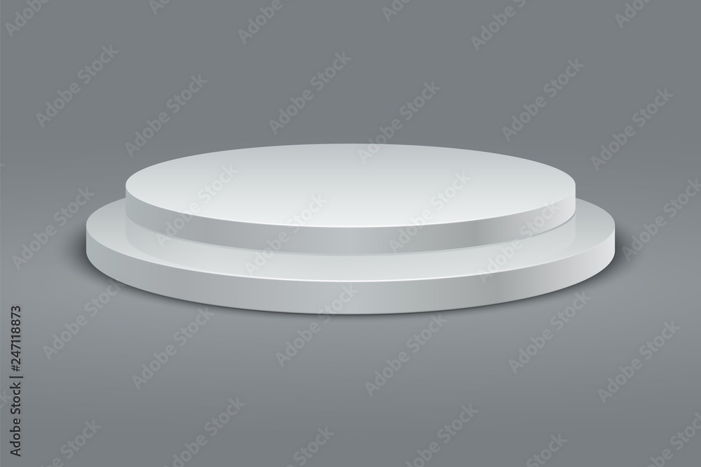 Aufkleber round podium. winner round pedestal set. 3d two-stage platform on gray background. vector set