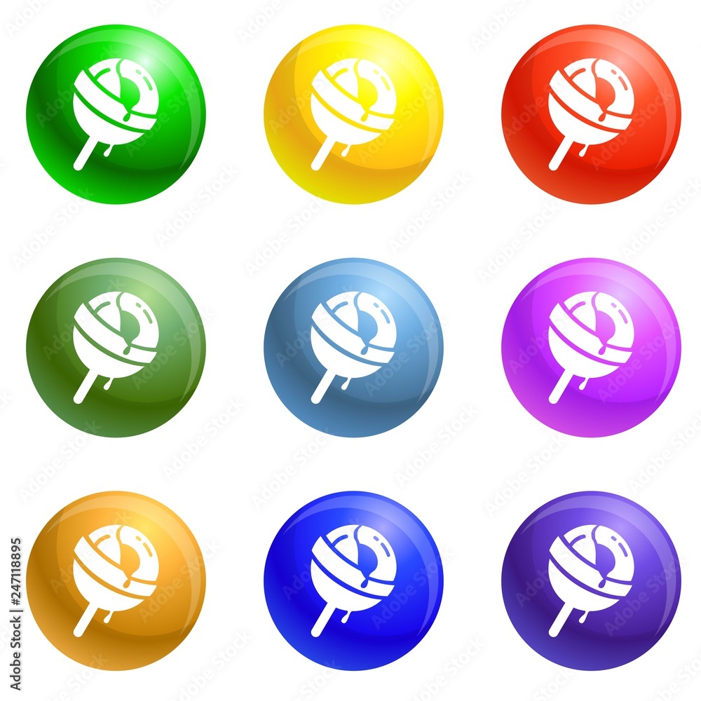 Poster lollipop icons vector 9 color set isolated on white background for any web design