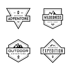 Set of mountain, forest, outdoor, adventure, and expedition logo badges.