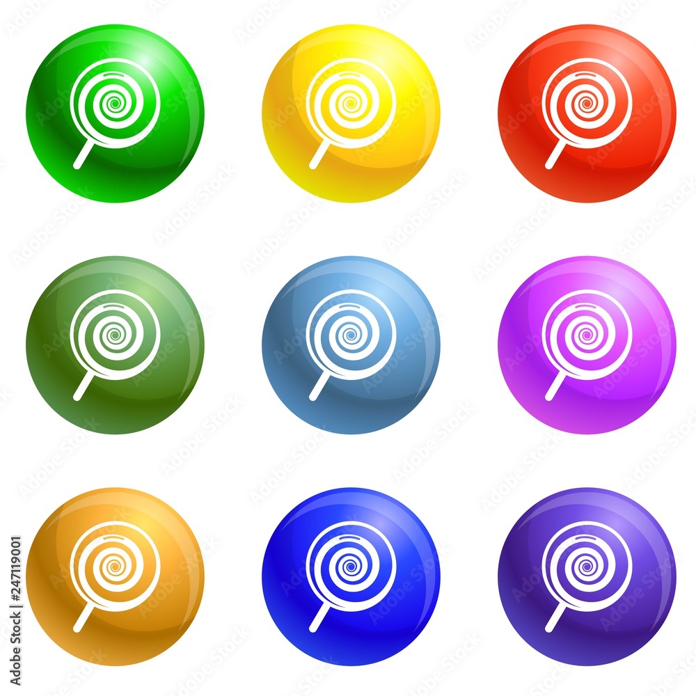 Poster swirl lollipop icons vector 9 color set isolated on white background for any web design
