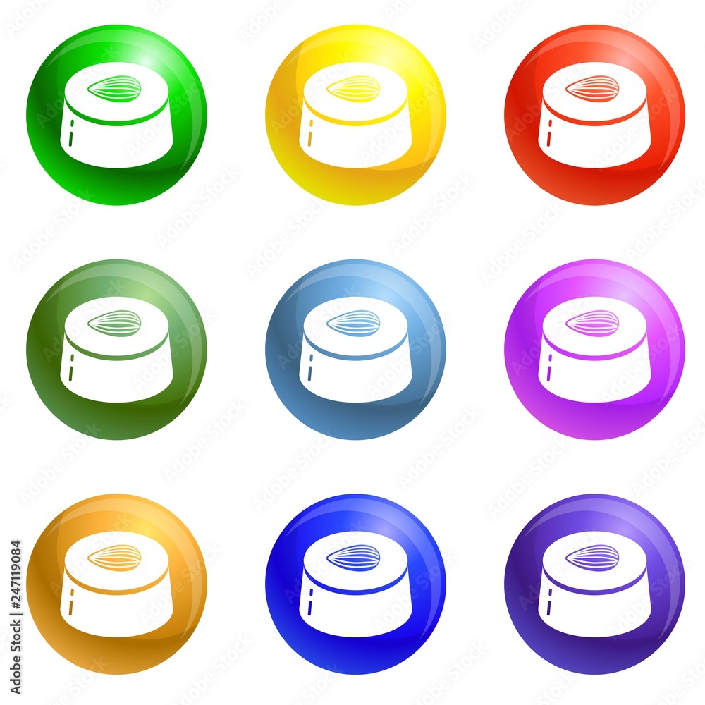 Poster choco bonbon icons vector 9 color set isolated on white background for any web design
