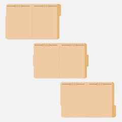 Opened variously tabbed file folders with fastener to keep paper sheets