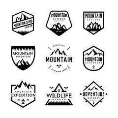 Set of mountain and outdoor adventures logo vector.  vintage badge and logo design set