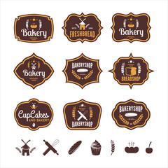 Collection of vintage retro bakery logo badges and labels
