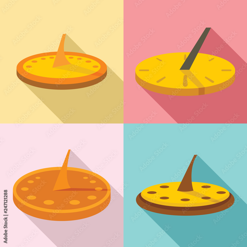 Poster sundial icons set. flat set of sundial vector icons for web design