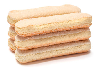 Traditional Italian Savoiardi ladyfingers Biscuits on White Background