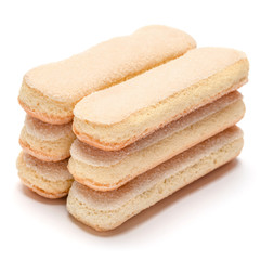 Traditional Italian Savoiardi ladyfingers Biscuits on White Background