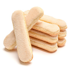 Traditional Italian Savoiardi ladyfingers Biscuits on White Background